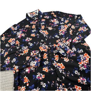 Rock Roll N Soul Button-Up Shirt Men XL Black Floral Long Sleeve Y2K Flip Cuff